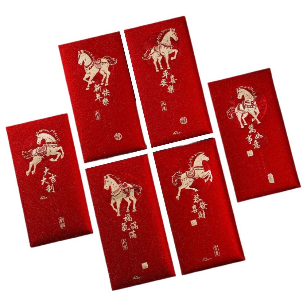 6Pcs Lucky Red Envelopes Gold Foil Design Chinese Style Cash Gift Envelopes New Year Blessing 2026 Luck Money Bag