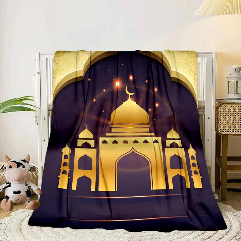 Golden Mosque Silhouette Blanket Flannel Blanket for bed, sofa, Camping, Hiking, Picnic Essentials, gift for family Fan gifts