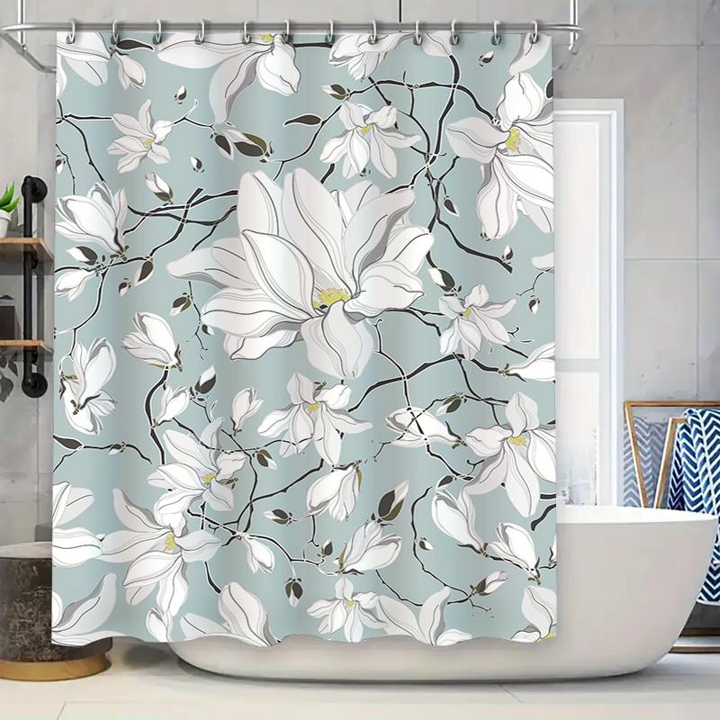 

Delicate White Flower Pattern Shower Curtain Bathroom Decor Waterproof Fabric Perfect Addition For Your Bath Space (Green) W60H190(CM)-1 Pcs
