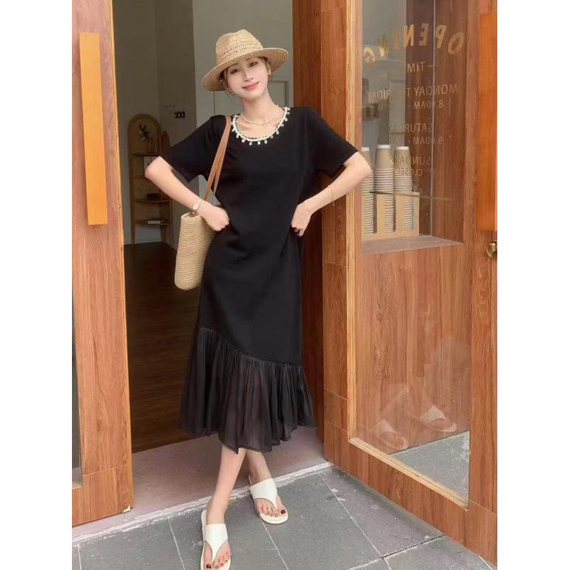 

2026 Trendy Summer Maternity Chiffon Dress with Shell Button Patchwork XL