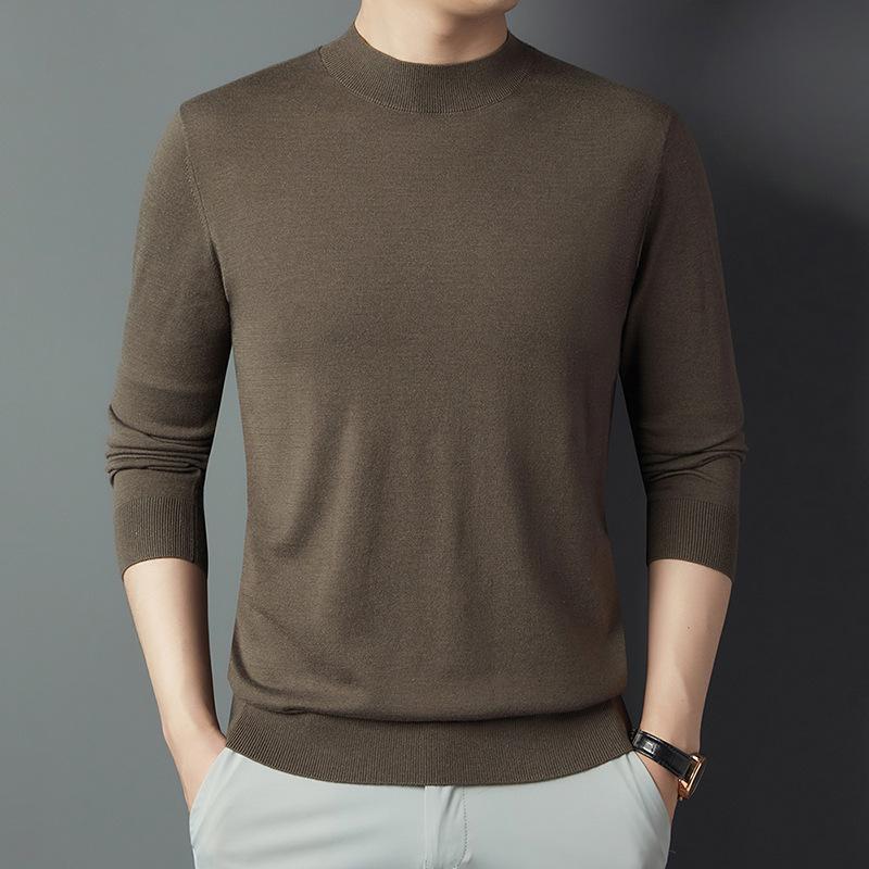Autumn Wool-Silk Blend High Neck Men's Sweater - Thick Long Sleeve Youth Base Layer