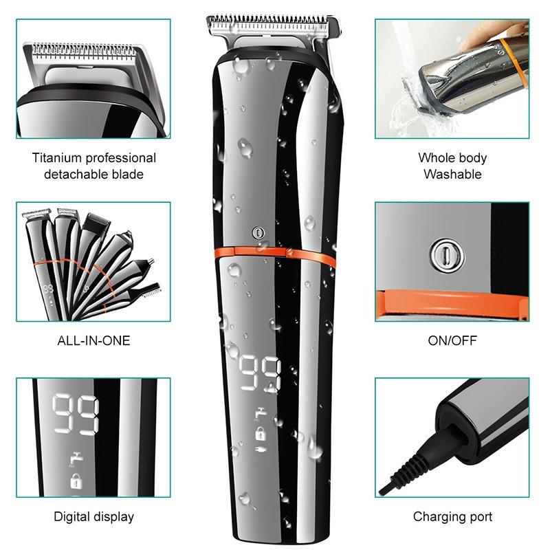 

6-in-1 Multifunctional Hair Clipper Electric Push and Charge Type Washing LCD Digital Display Hair Clipper Set