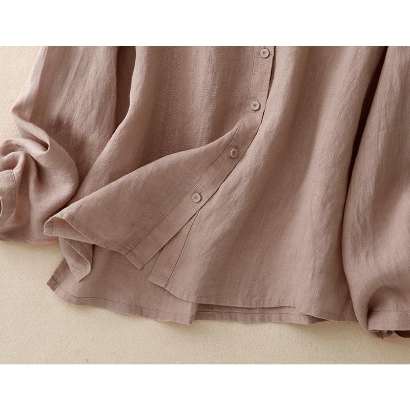 DIMANAF 2025 Plus Size New Summer Blouse Linen Solid Shirt Women Loose Long Sleeve Shirt Casual Tops Tees
