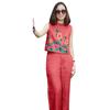 2 Pcs/Set Women Top Pants Set Flower Printing Elastic Waist Casual Sleeveless Loose Daily Wear Round Neck Plus Size Lady Vest