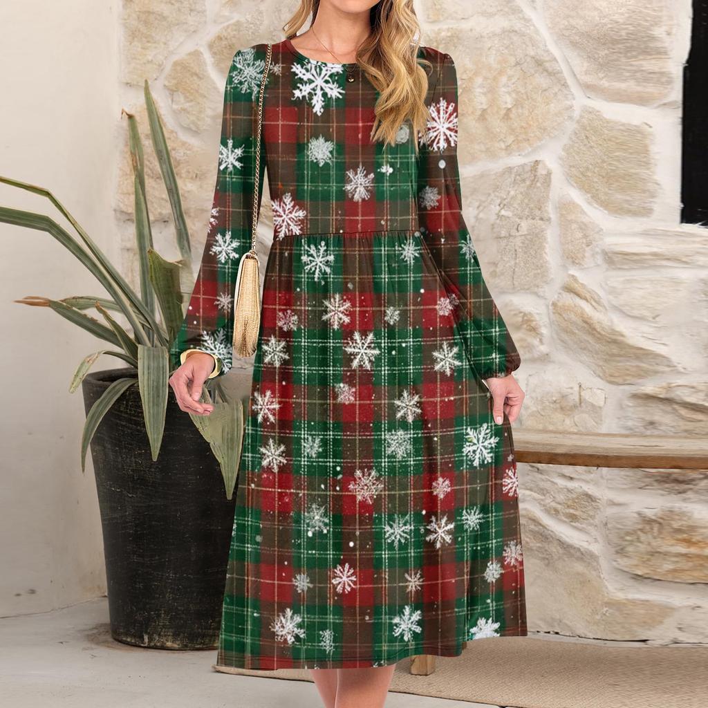 Women's Christmas Printed Fashionable Loose Round-neck Dress