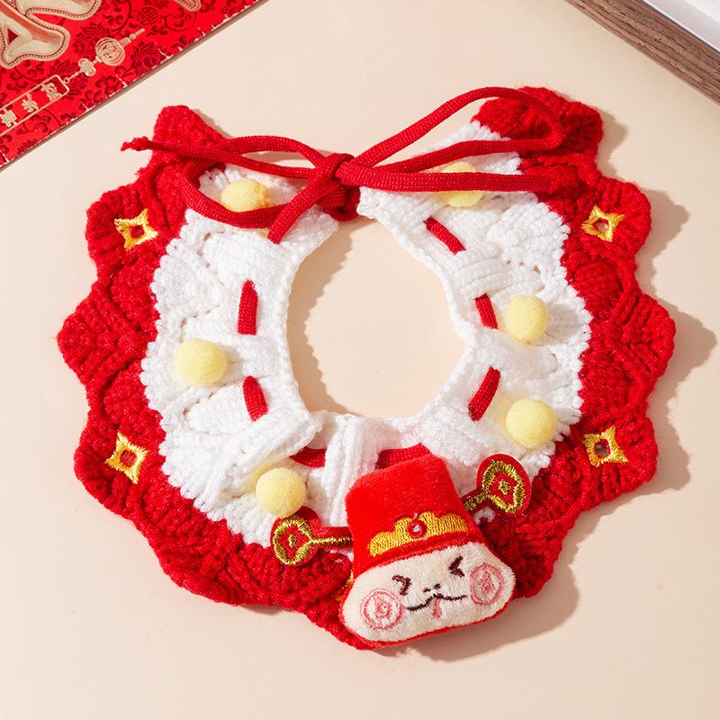 New Year's Festive Cat Knitted Collar Christmas Handwoven Necklace Dog Pet New Year Scarf Saliva Towel