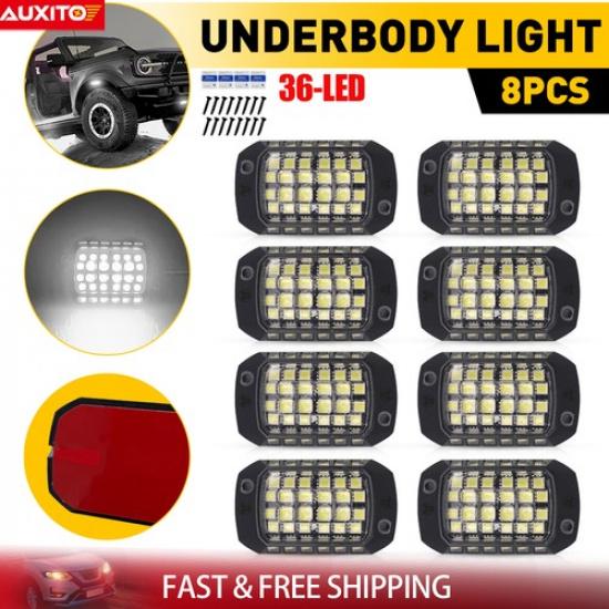 8PCS 36-LED Underbody Light Truck SUV UTV ATV Boat Car Rock Glow Bars White Lamp