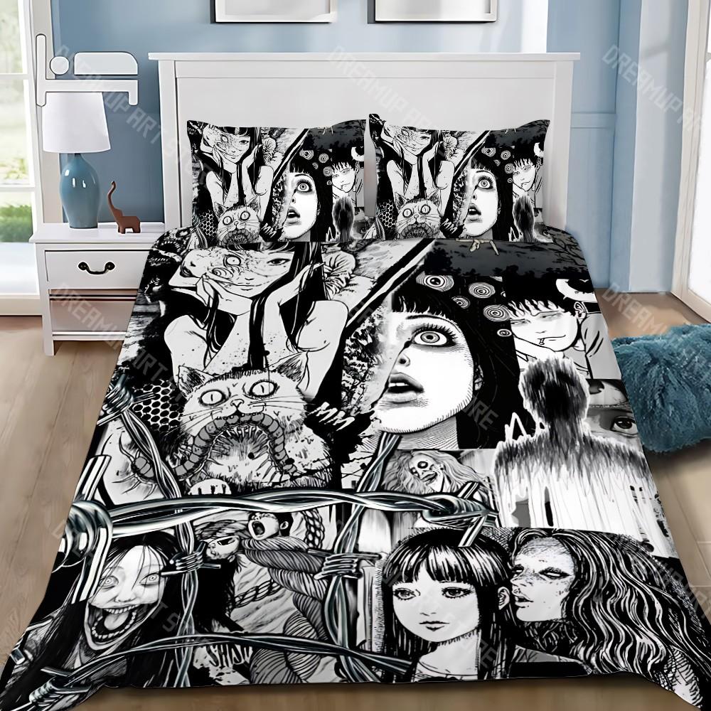 Thriller Manga Duvet Pillowcase Bedding Set Boy Junji Ito Tomie Girl Bedroom Decoration Children Gift Single Double Large Size