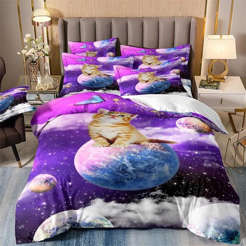 cat bedding set kids bedroom cute duvet cover pillowcase boy girl bedding single double bed king size duvet cover gift