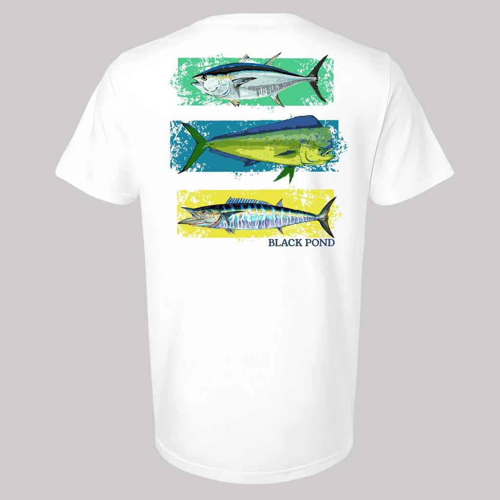 T-shirt da uomo Serie Acqua Salata Black Pond Pesca d'altura Tonno Dorado Wahoo