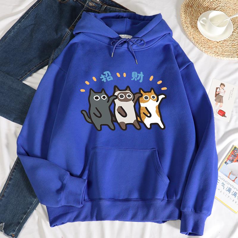 Orange Cat Siamese Printing Womens Sweatshirt Casual Loose Hooded New Soft Fleece Comfortable Hoodies Street Autumn Clothing