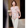 Pastel Mom's Summer Casual Chinese Style Chiffon Printed Top & Pants Set