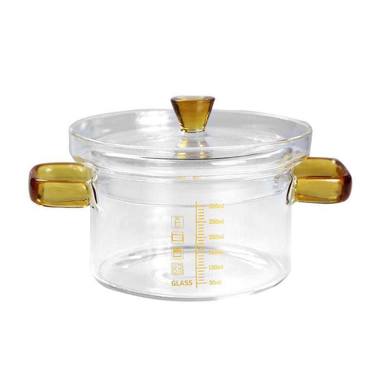 Glass Stew Pot Home Steaming Egg Bowl Baby Food Bowl Dessert Bowl with Scale and Lid Waterproof Cup
