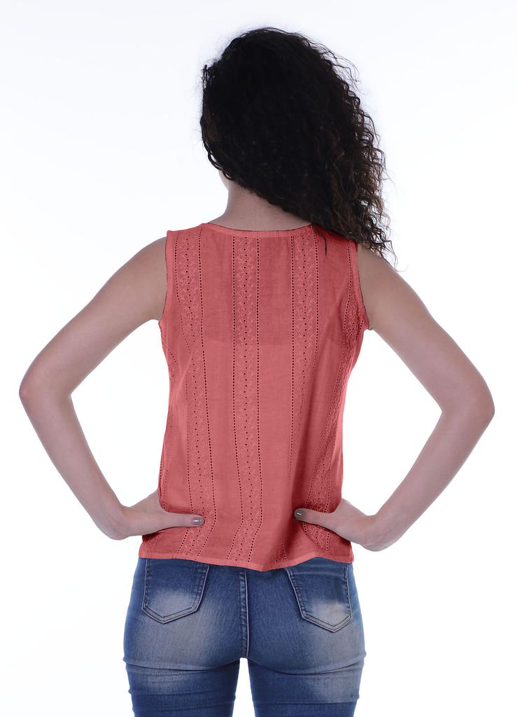 Moomaya Damen Solide Ärmelloses Top Schiffli Bluse Sommer Casual Tunika Tops