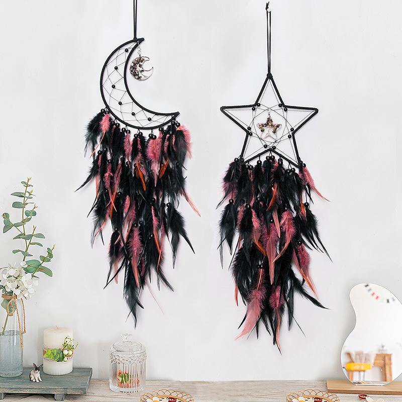 Gothic Dreamcatcher Colorful Feather Wind Chime Crystal Hand-woven Living Room Bedroom Hanging Ornaments Wall Pendant Home Decor
