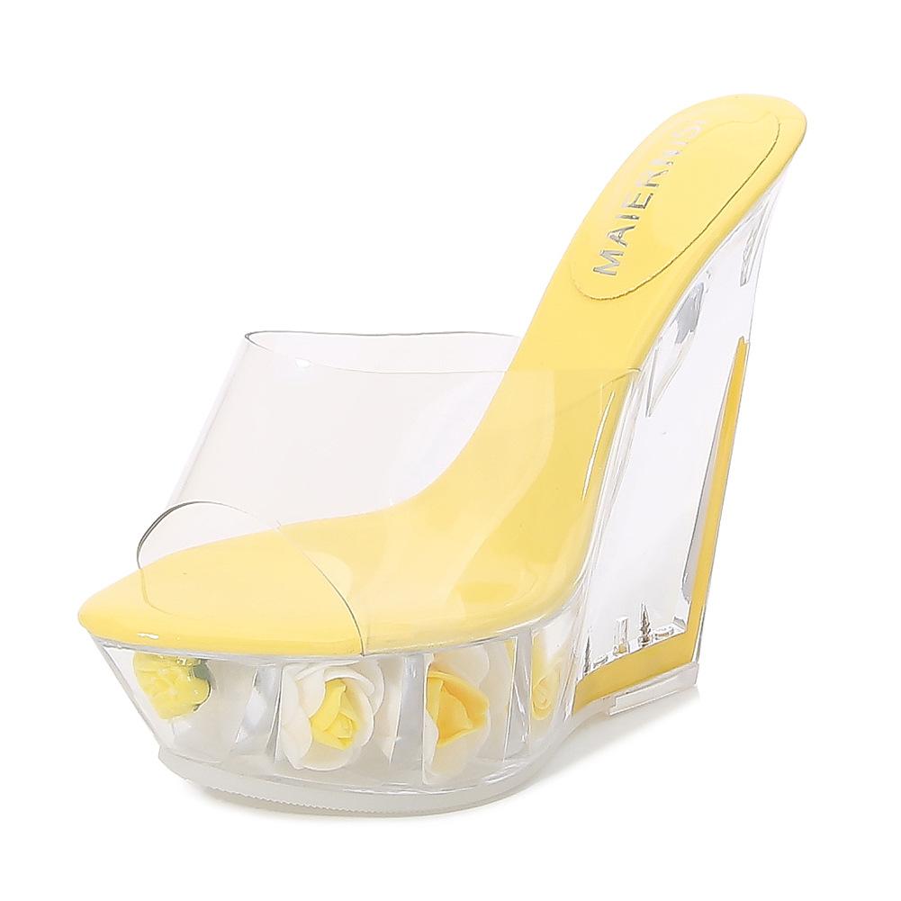 Platform Heel Cool Slippers Sexy Transparent Wedge Heel Crystal Shoes Waterproof Table Women's Shoes