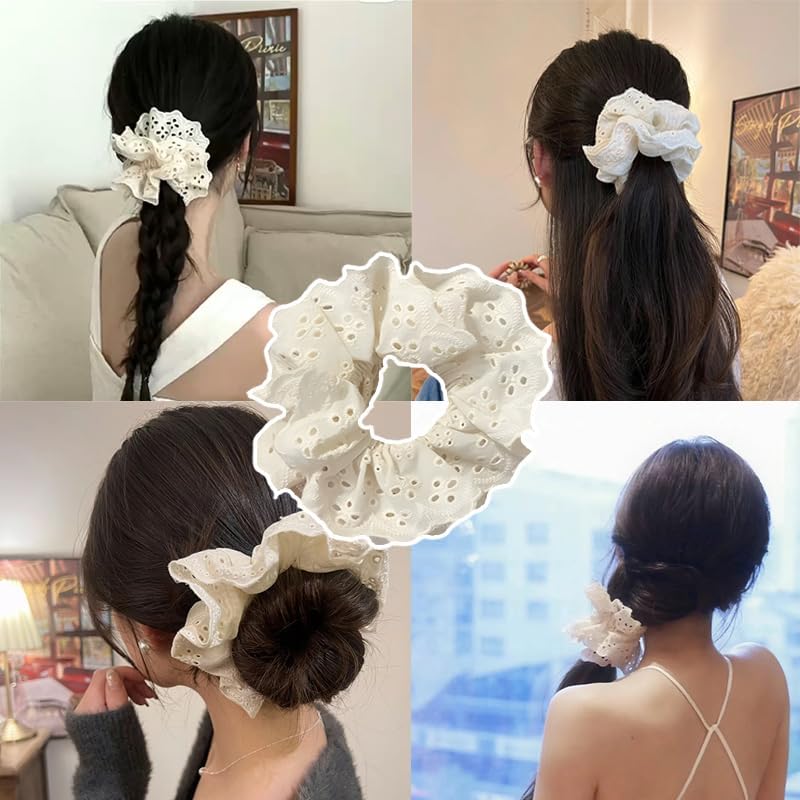 ChasCoCo Chouchou Lace Hair Tie Updo Stylish Large Ponytail Holder Accessory Attractive Multi-layer Ribbon Ring Tightening Black