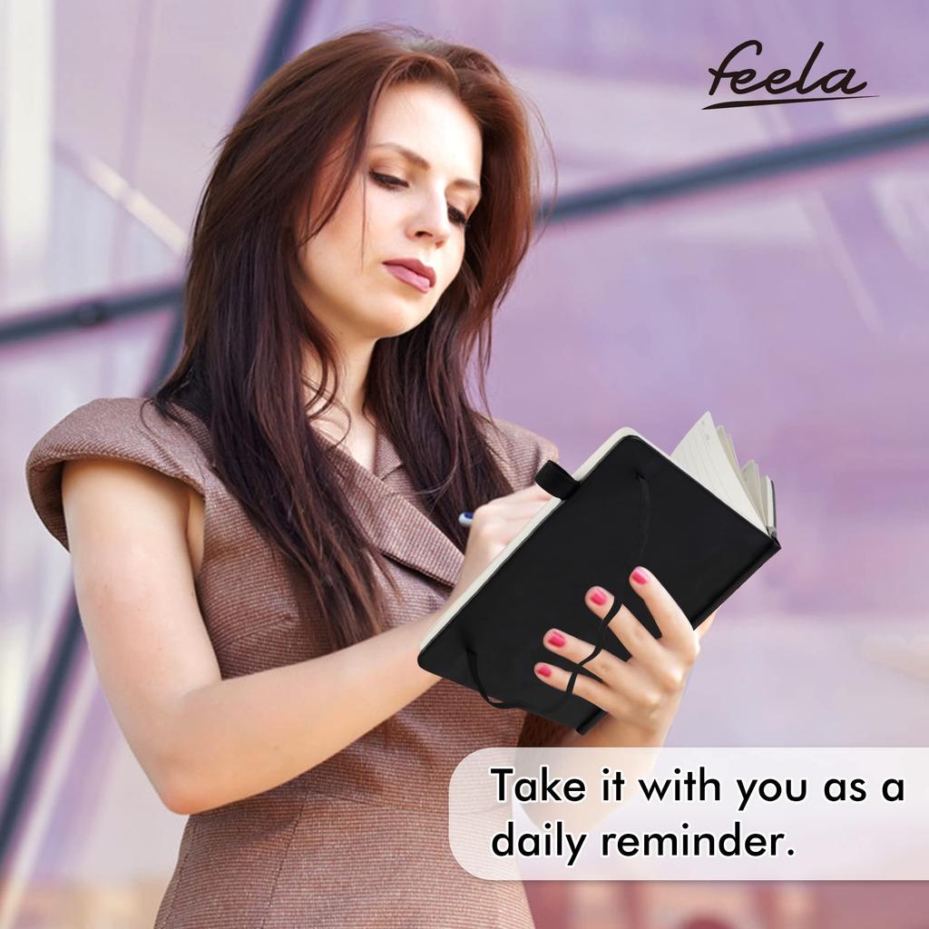 Feela A5 7mm 64 Horizontal Synthetic Leather Horizontal Inner Bookmark Classic Memo Pad Notebook, 12-Pack, A-Ruled, Sheets, Black, Ruled, Hardcover,