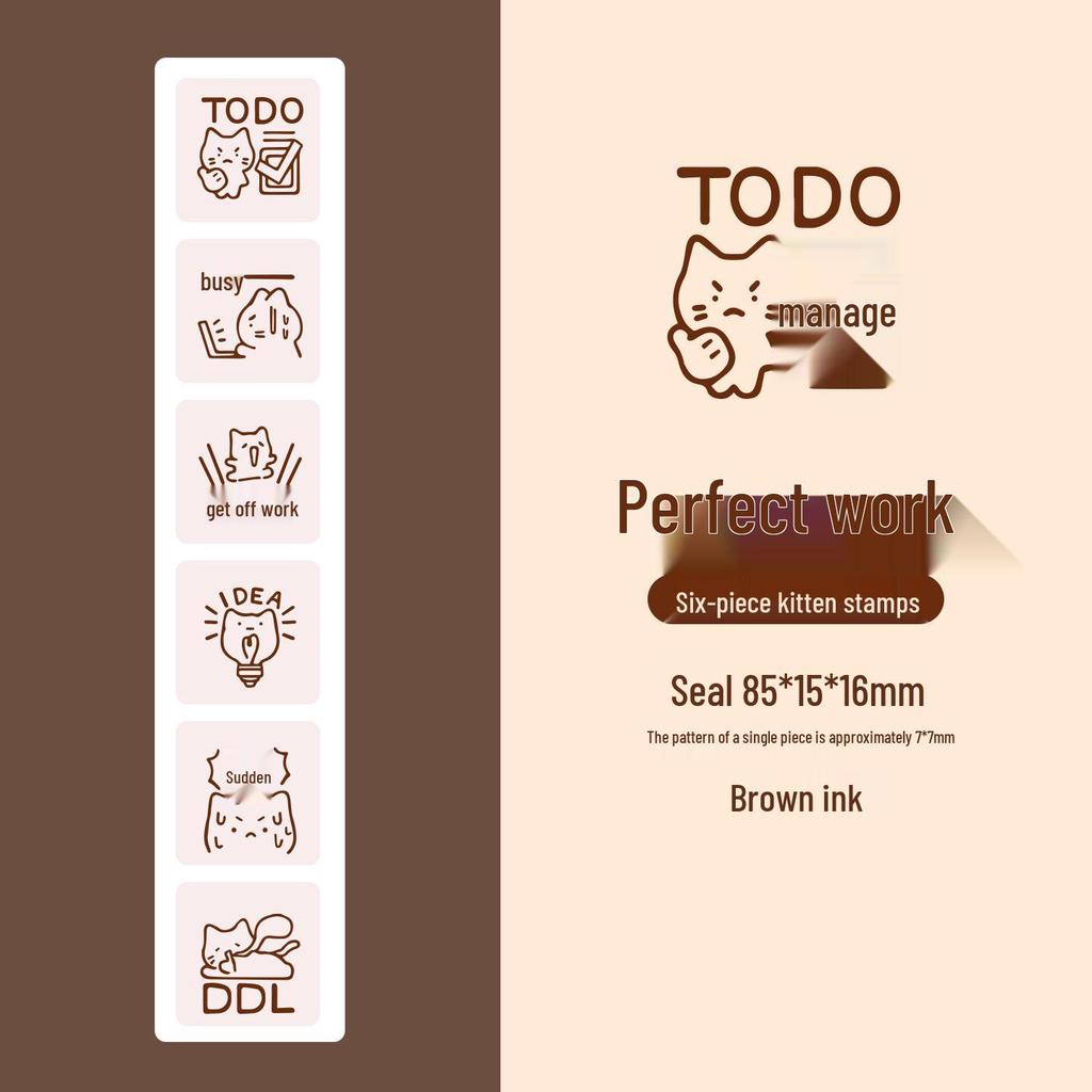 Xin Mo Seal 6-Piece Cute Cat Series - Simple Creative Journaling Stamps