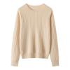 Women's Pure Cashmere Vertical Stripe Hollow Round Neck Sweater - Autumn/Winter 12-gauge Single-ply