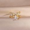 Korea  Design Fashion Jewelry 14K Real Gold Plating Multilayer Zircon Ring Elegant Women's Opening Adjustable Ring