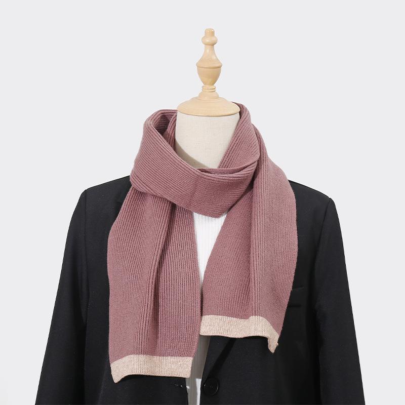 New Style Knitted Wool Long Scarf for Women Solid Color Border Thickened Versatile Winter Warm Neck Scarf