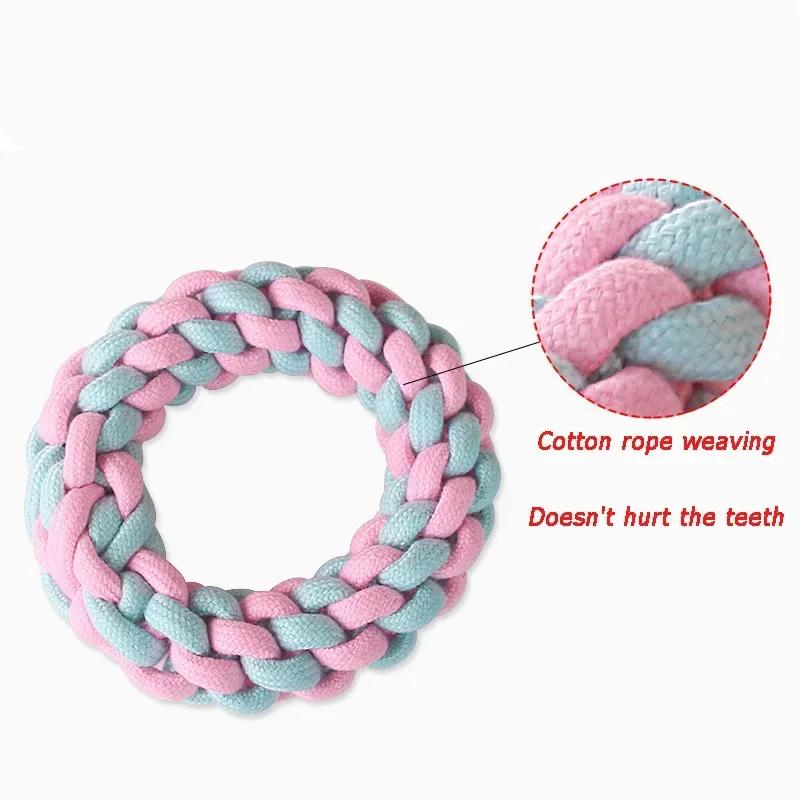 JUSTINLAU Pet Toys Anti-bite Teeth Cleaning Toys Pink Blue Mini Ball Cotton Knot Tooth-grinding Toys for Dogs Home Pet Supplies