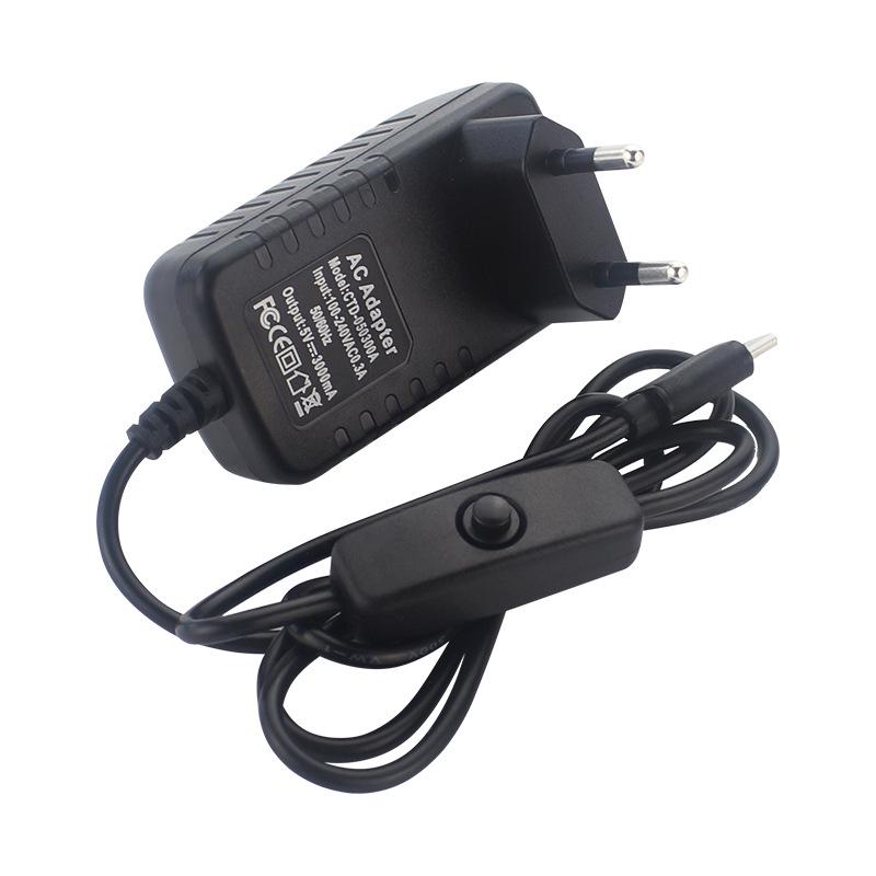 Universal Raspberry Pi 4B Power Supply 5V 3A with Switch, 1m Cord
