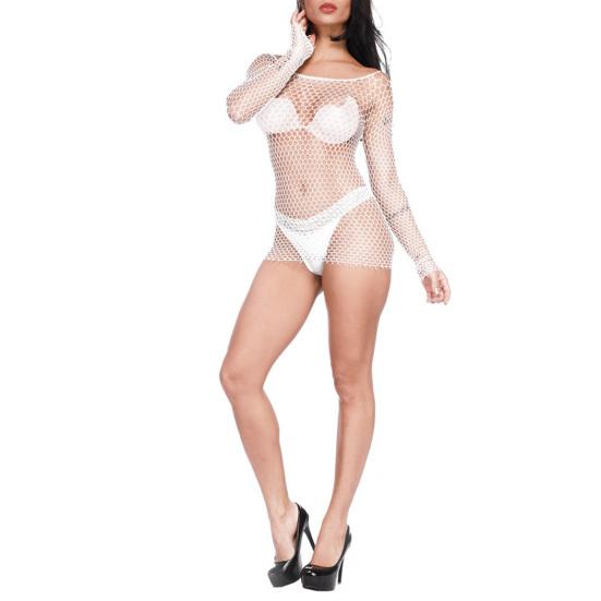 Women Sexy Bodystocking Hollow Out Transparent Grid Stretchable Slim Nightwear for Home