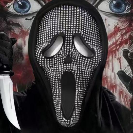 Halloween New Ghost Face Mask COS Costume Party Props with Rhinestones Screaming Mask