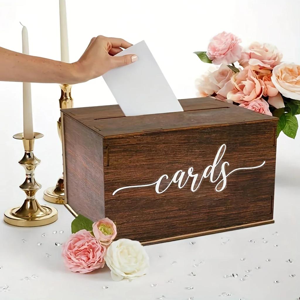 Wedding Card Box with Lid Wood Gift Card Box for Wedding Reception Rustic Envelope Money Box DIY Rustic Wedding Party Supplies