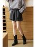2025 High Waist PU Leather A-line Shorts with Lace Patchwork for Women