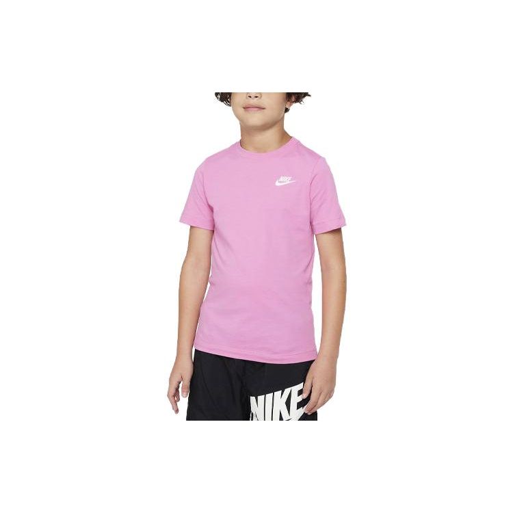Nike Sportswear Logo Embroidered Round Neck Sports Short Sleeve T-Shirt Kids Tops Pink AR5254-620