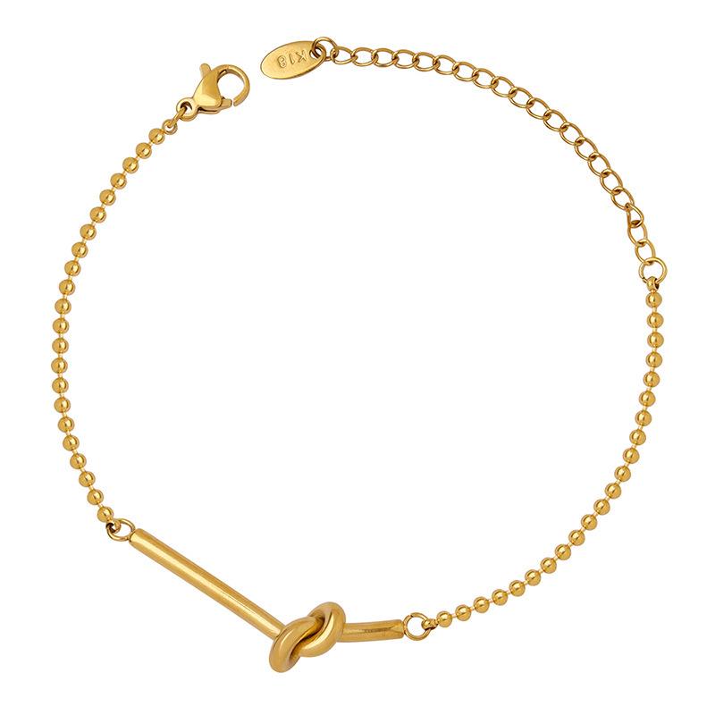 Korean-Style Lucky Knot Gold-Plated Titanium Bracelet for Women - Fade-Resistant Jewelry
