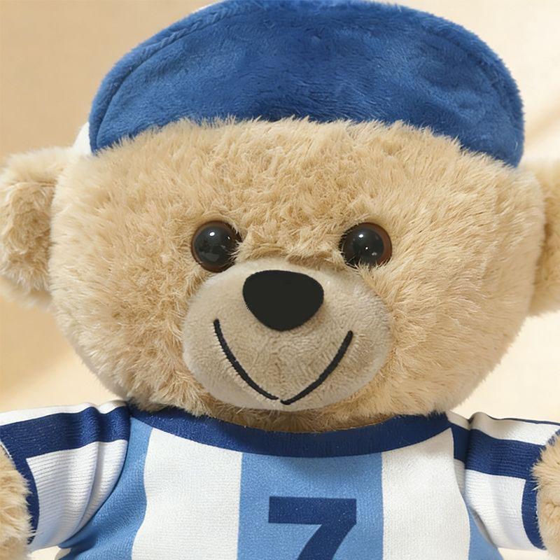 Orso Giocattolo di Peluche Calcio Carino Morbido Orsacchiotto Ripieno Calcio Con Maglia e Cappello Rimovibili Per Bambini Adulti Regalo per Appassionati di Sport Decorazione per la Casa