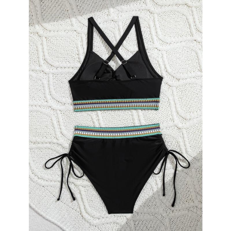 Damen Neuer High-Waist Kordelzug Webband Sexy Bikini Zweiteiliger Badeanzug