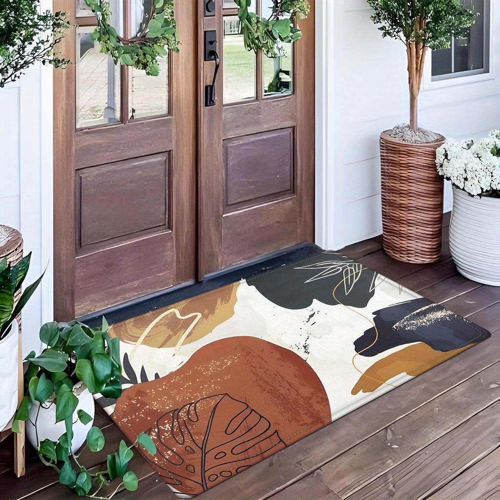 1pc Modern Art Style Abstract Plant Pattern Doormat, Machine Washable, Polyester Fabric, Suitable for Bedroom and Living Room