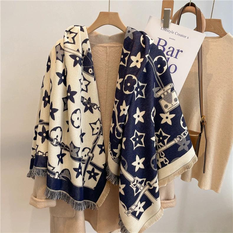 Women's High-Quality Wool Cashmere Scarf: Thick, Warm, Tassel Shawl for Autumn and Winter