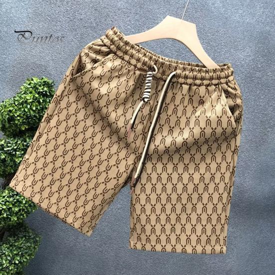 Men Summer Shorts Elastic Waist Adjustable Drawstrings Casual Shorts with Pockets Printing Wide Leg Beach Shorts Streetwear