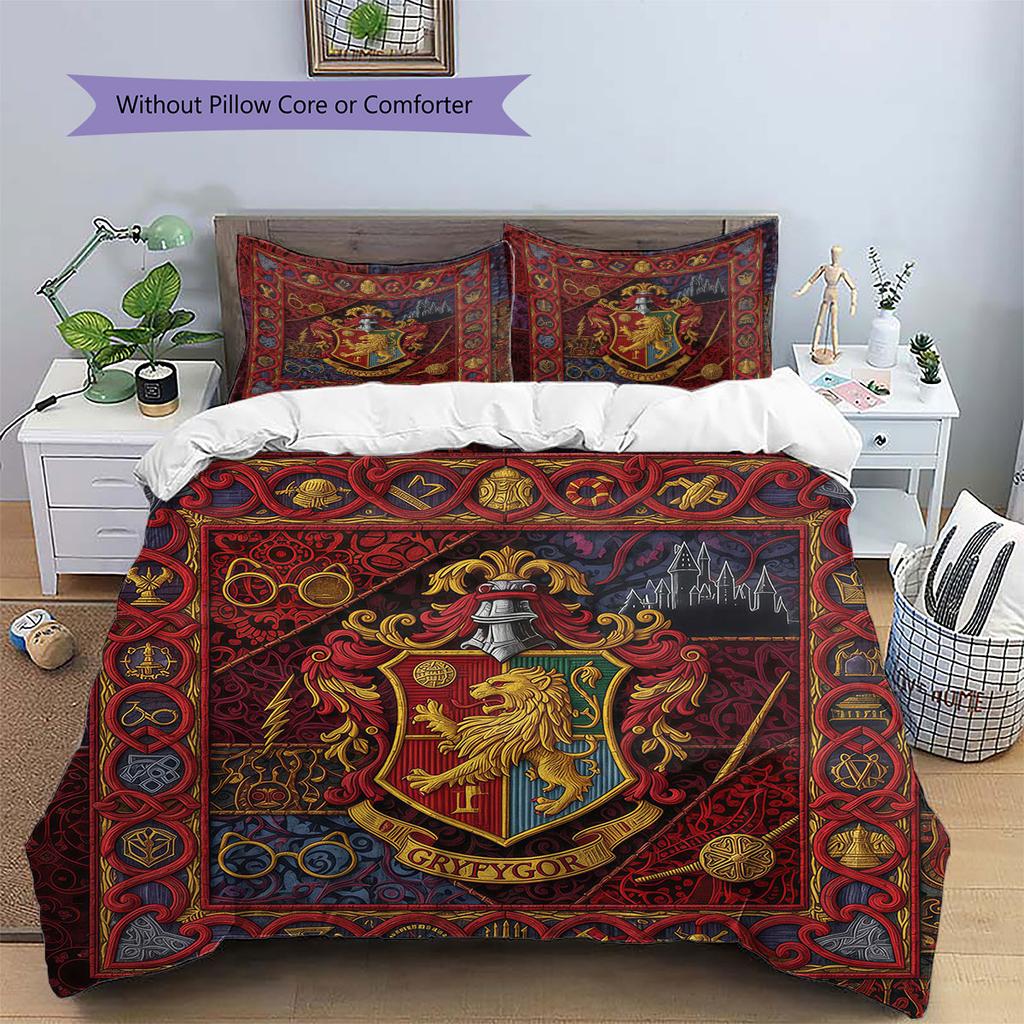 Gryffindor Pattern Bedding Quilt Set Quilt Cover Pillowcase Home Decoration Birthday Gift (1 * duvet cover + 2 * pillowcase, without core)