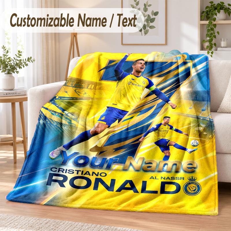 Custom Text Flannel Blanket Cristiano Ronaldo Print Warm Cozy Blanket Home Sofa Bedding
