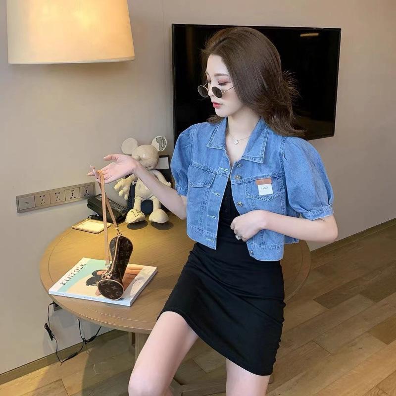 Chic Retro Puff Sleeve Denim Jacket - Women s Trendy Summer Slim Fit Large