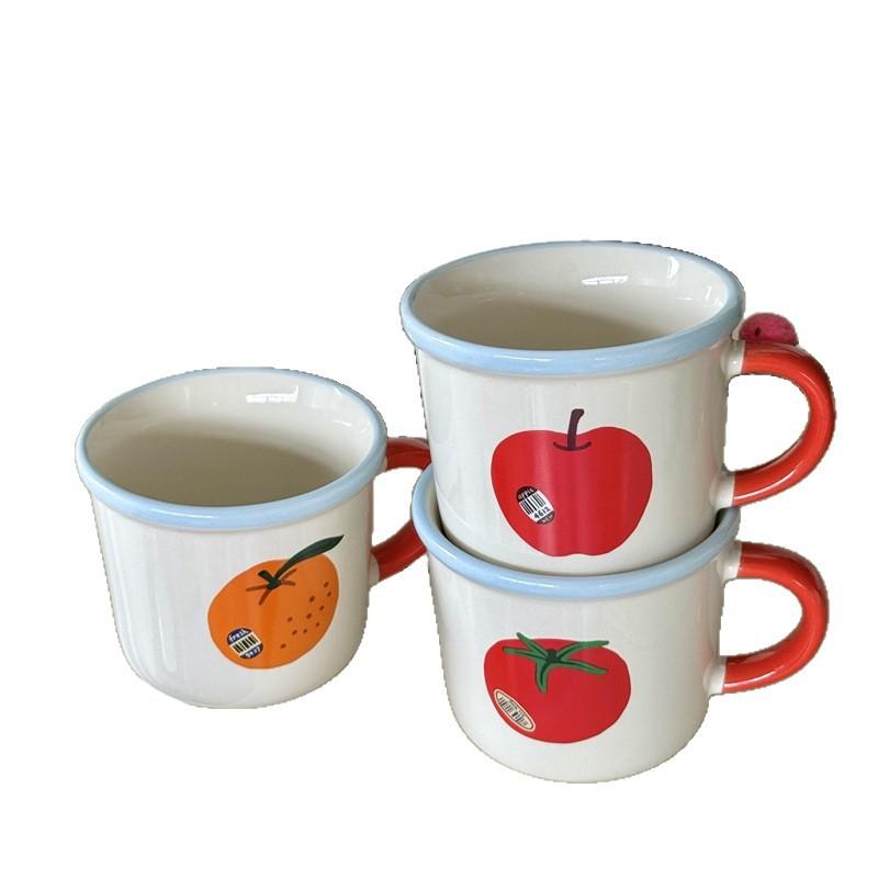 Ancient Style Ceramic Mug Apple Couple Coffee Cup Breakfast Milk Cup Souvenir Tomato Ceramic Mug Mug