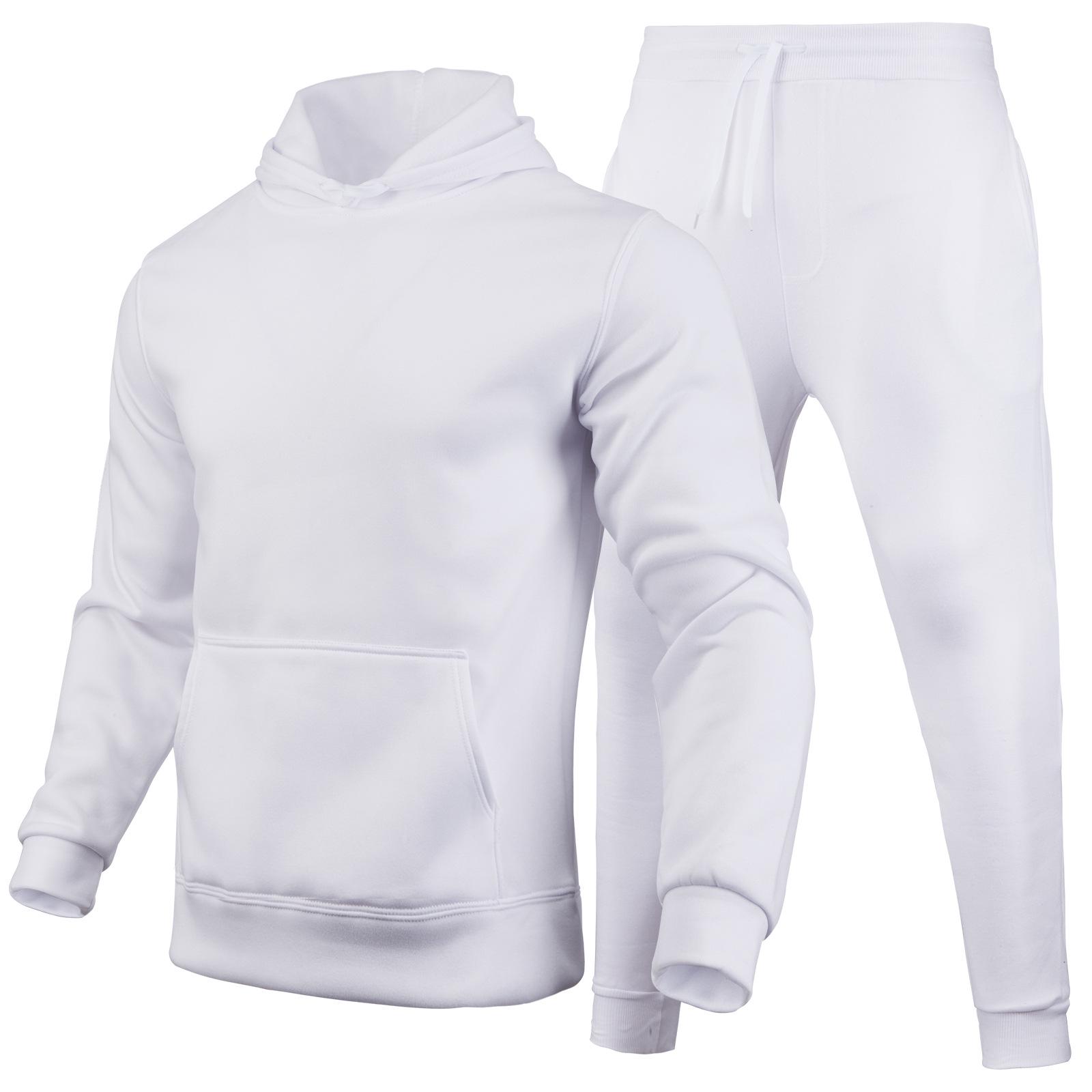 

Unisex European-Size Fleece Hoodie & Sweatpants Set - Casual, Solid Color, 220g M білий