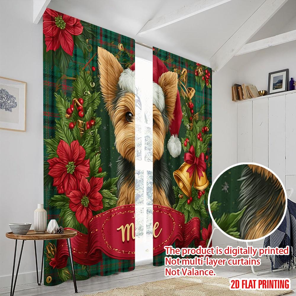 2pcs,2D Plane Printing Curtain Fabric Santa Dog Versatile 100% Polyester (without Rod) Room Decor Ldeal for Bedroom and Various