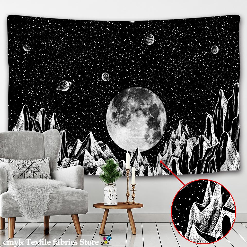 Sun Moon Tapestry Black White Starry Sky Wall Hanging Astrology Divination Matwitchcraft Hippie Mandalas Psychedelic Taiji Decor