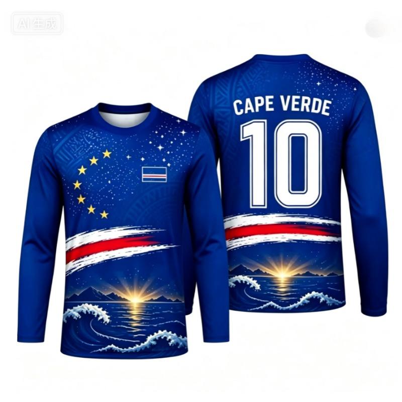 T-shirt a maniche lunghe da uomo 2026 Maglia da calcio Capo Verde Maglietta da allenamento T-shirt streetwear stampata in 3D Maglietta da donna Top sportivo
