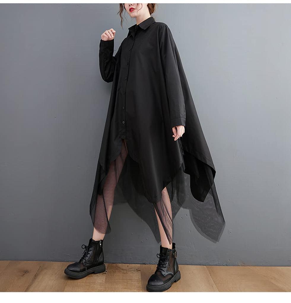BEIBANG Shirt Long Layered Tulle Long Plus Slimming Women's Dress, Sleeve, Casual, Look, Skirt, Tunic, Sizes, Flattering, (Free Size, Black)