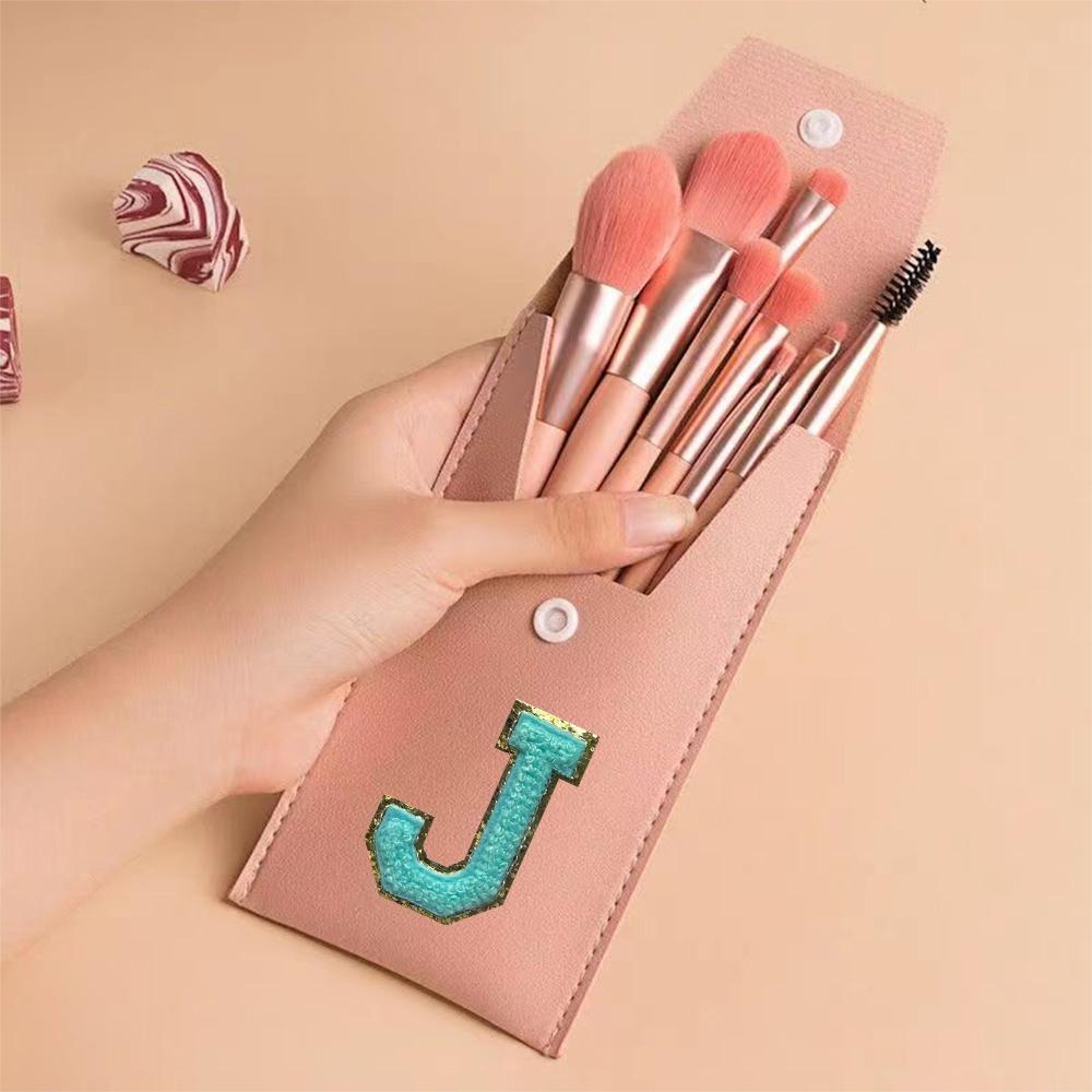 8Pcs Makeup Brush Set Portable Cosmetic Kit Pack Beauty Tool PU Bag Travel Organizer Initiial Chenille Embroidery Letter Pattern