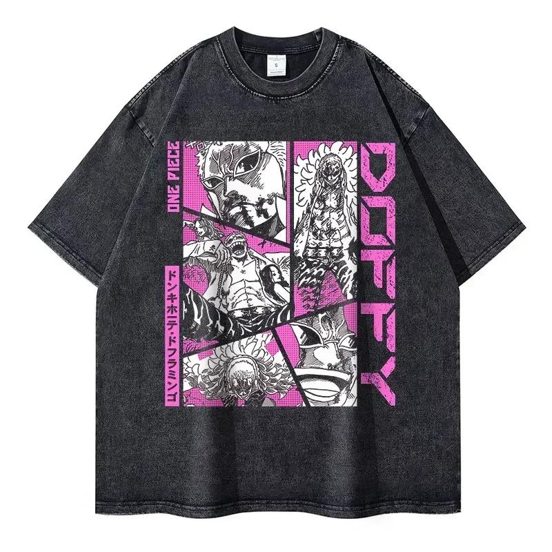Roronoa Zoro T-Shirts Vintage Washed Anime One P-Piece T-Shirt Streetwear Oversized L-Luffy Manga Tops Tees 100% Baumwolle